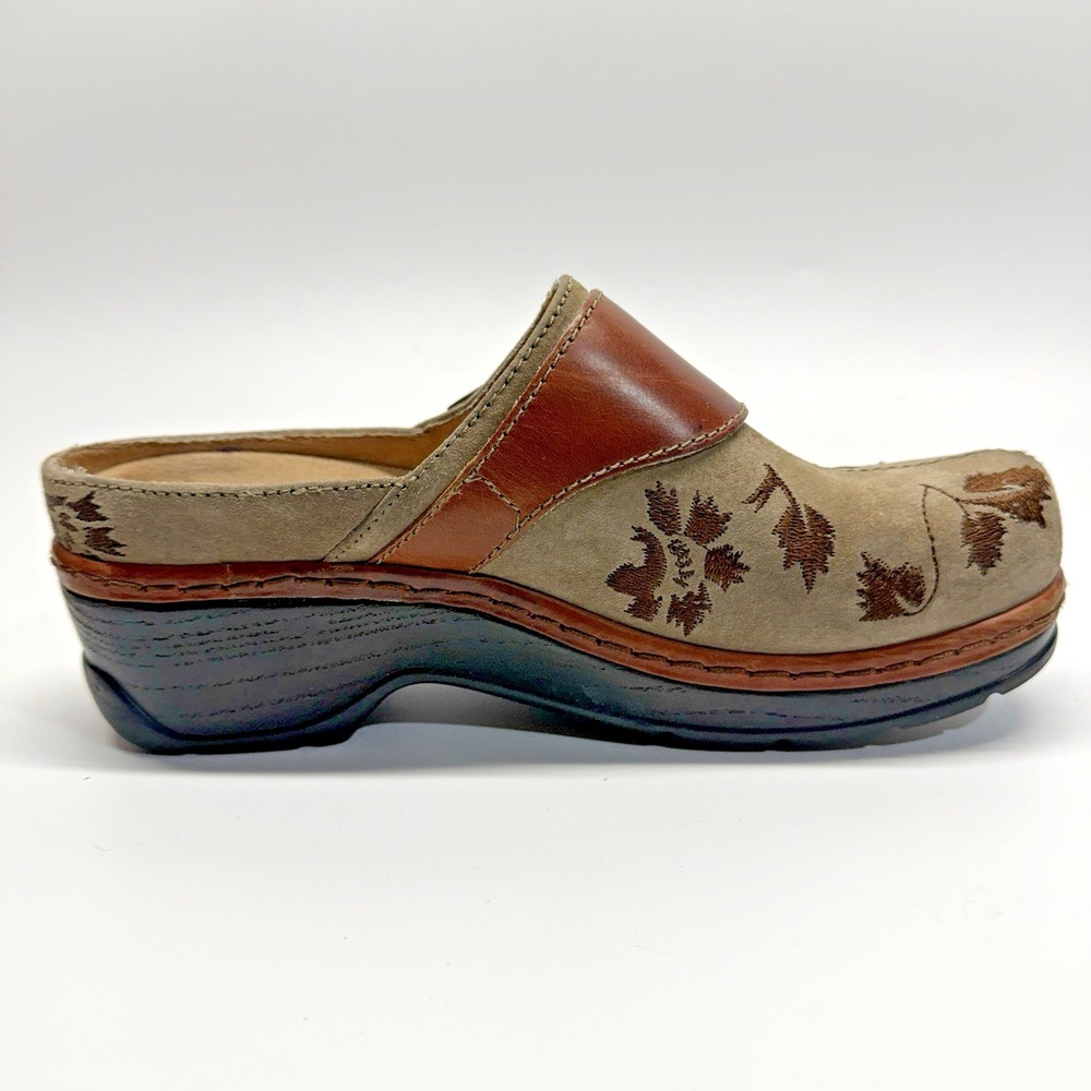 Klogs Footwear Austin Leather Shoes Women 8 W Wide Taupe Suede Leaf Vine Boho - Picture 7 of 13